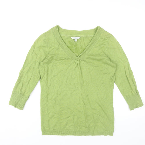 Fat Face Womens Green V-Neck Pullover Jumper Size 10 Cotton Wool