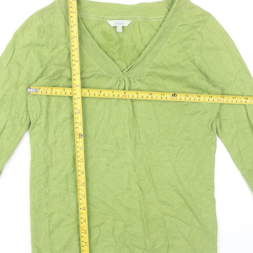 Fat Face Womens Green V-Neck Pullover Jumper Size 10 Cotton Wool