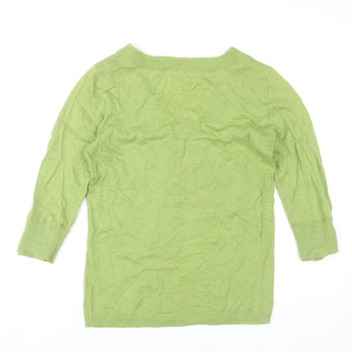 Fat Face Womens Green V-Neck Pullover Jumper Size 10 Cotton Wool