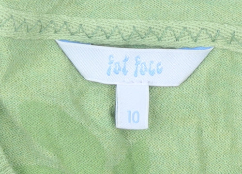 Fat Face Womens Green V-Neck Pullover Jumper Size 10 Cotton Wool