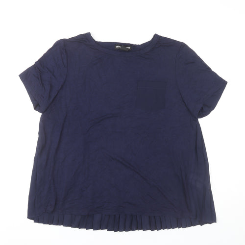DKNY Jeans Womens Blue Pleated Hem T-Shirt Top Size L