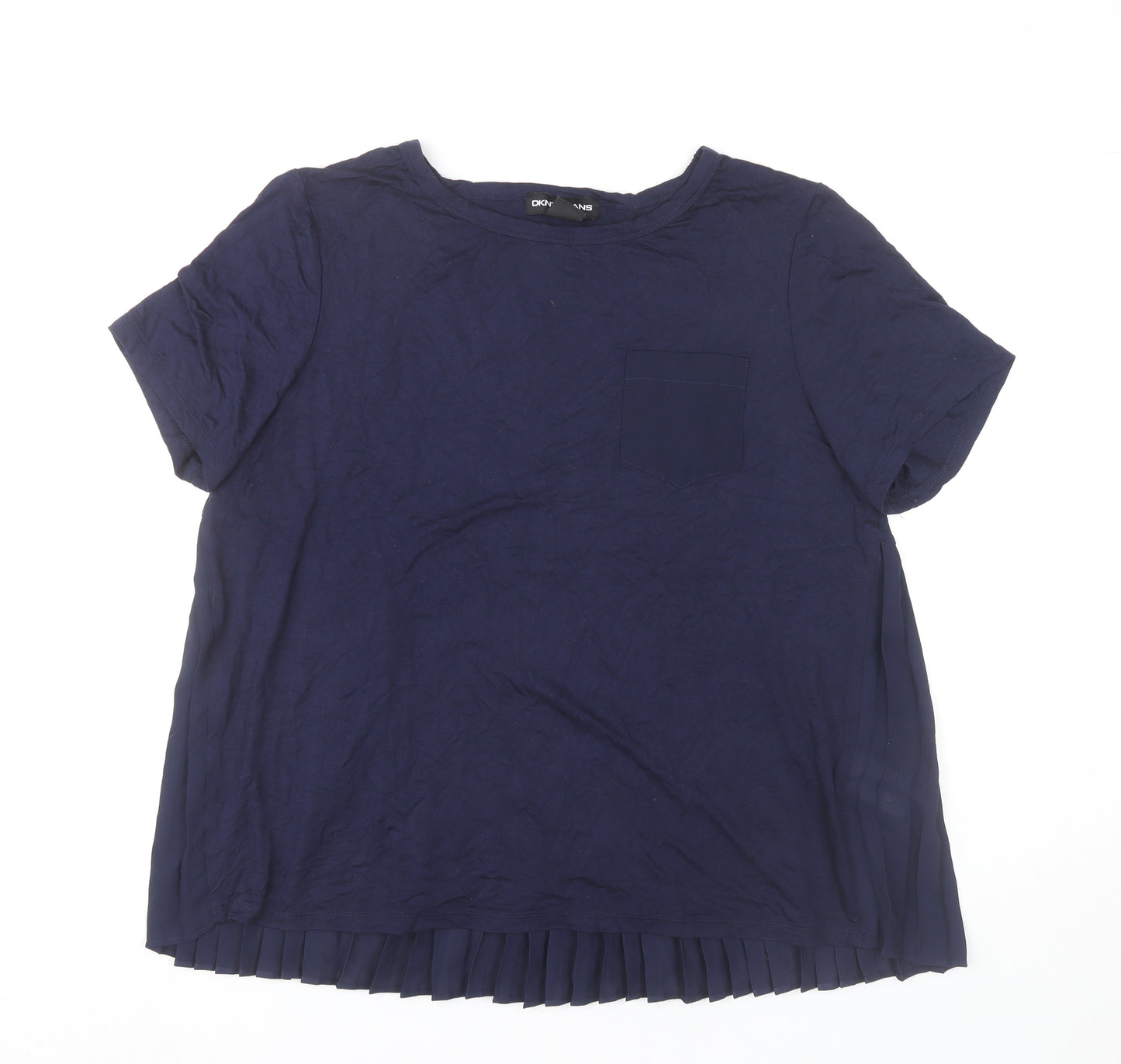 DKNY Jeans Womens Blue Pleated Hem T-Shirt Top Size L
