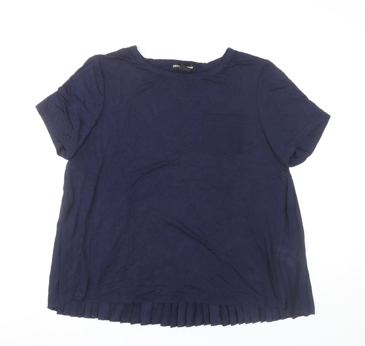 DKNY Jeans Womens Blue Pleated Hem T-Shirt Top Size L