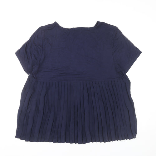 DKNY Jeans Womens Blue Pleated Hem T-Shirt Top Size L