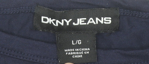 DKNY Jeans Womens Blue Pleated Hem T-Shirt Top Size L