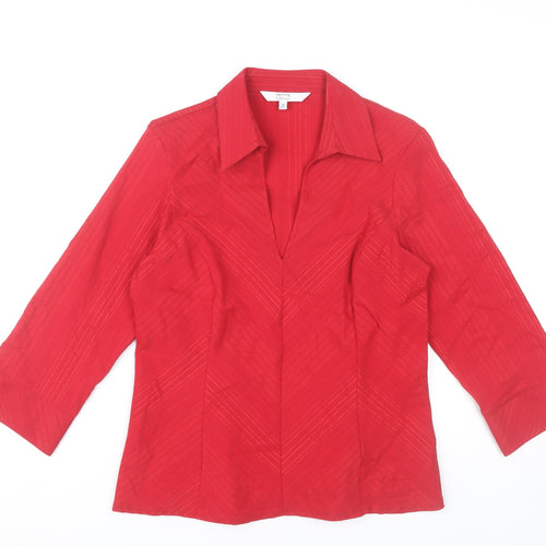 Debenhams Women Red Blouse Size 12 Collared 3/4 Sleeve Workwear