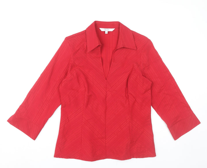 Debenhams Women Red Blouse Size 12 Collared 3/4 Sleeve Workwear