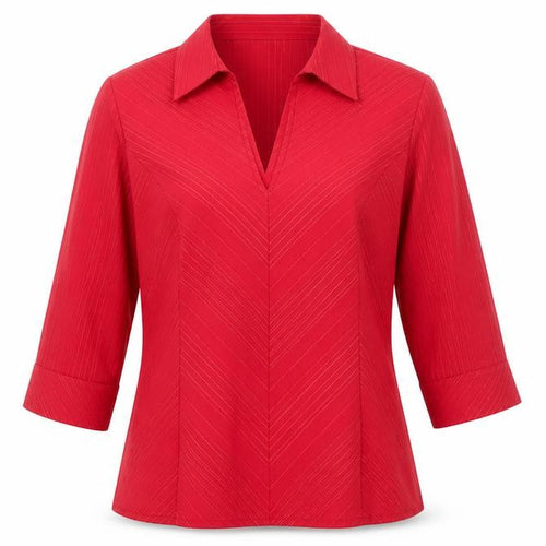 Debenhams Women Red Blouse Size 12 Collared 3/4 Sleeve Workwear