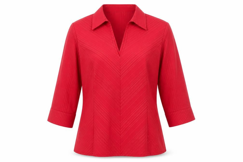 Debenhams Women Red Blouse Size 12 Collared 3/4 Sleeve Workwear