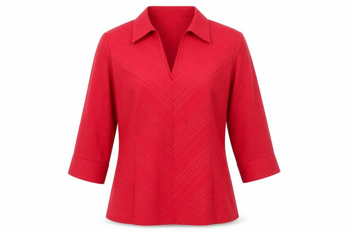 Debenhams Women Red Blouse Size 12 Collared 3/4 Sleeve Workwear