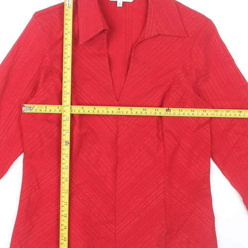 Debenhams Women Red Blouse Size 12 Collared 3/4 Sleeve Workwear