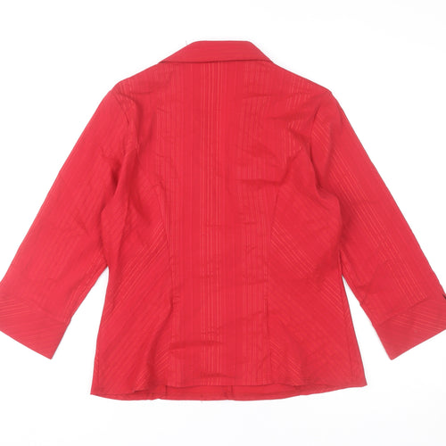 Debenhams Women Red Blouse Size 12 Collared 3/4 Sleeve Workwear