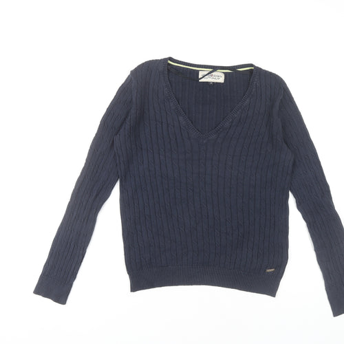 Hampton Republic Women’s Blue XS V-Neck Cable-Knit Jumper