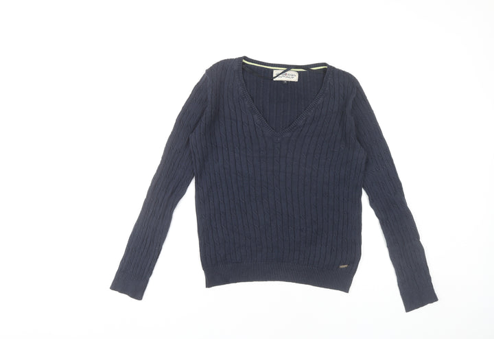 Hampton Republic Women’s Blue XS V-Neck Cable-Knit Jumper
