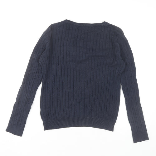Hampton Republic Women’s Blue XS V-Neck Cable-Knit Jumper