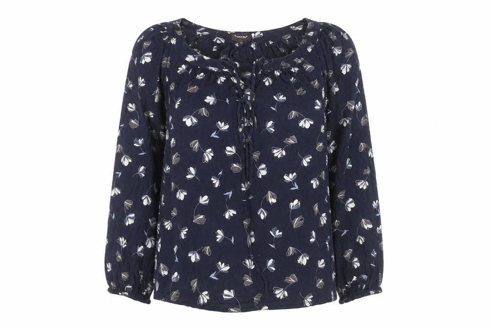 Front view of Phase Eight Women's Blue Floral Blouse, size 8, Viscose Tunic Top