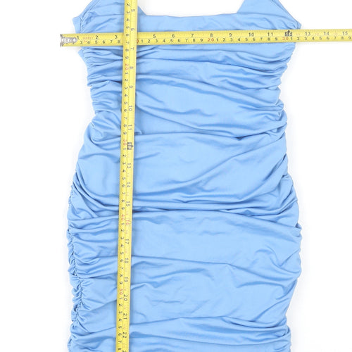 Oh Polly Women’s Blue Size 8 Bodycon Midi Dress Ruched Sleeveless Partywear