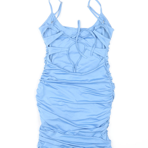Oh Polly Women’s Blue Size 8 Bodycon Midi Dress Ruched Sleeveless Partywear