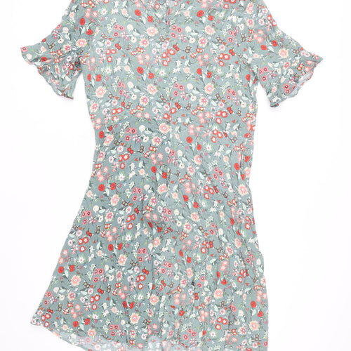 Next Women’s Green Floral A-Line Knee Length Dress Size 12 Tall