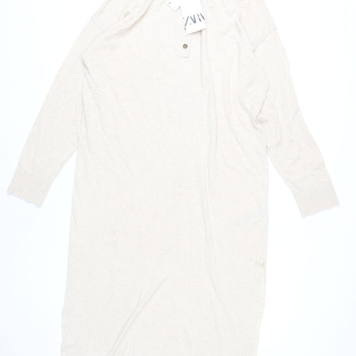 Zara Women’s Beige Collared Shirt Dress Size S Midi Long Sleeve