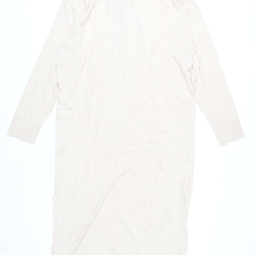 Zara Women’s Beige Collared Shirt Dress Size S Midi Long Sleeve