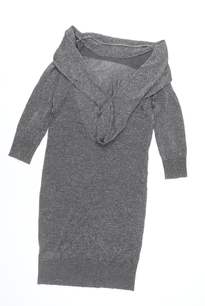 Topshop Women Grey Glitter Bodycon Dress Size 14 Partywear
