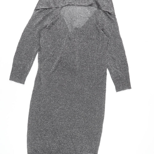 Topshop Women Grey Glitter Bodycon Dress Size 14 Partywear