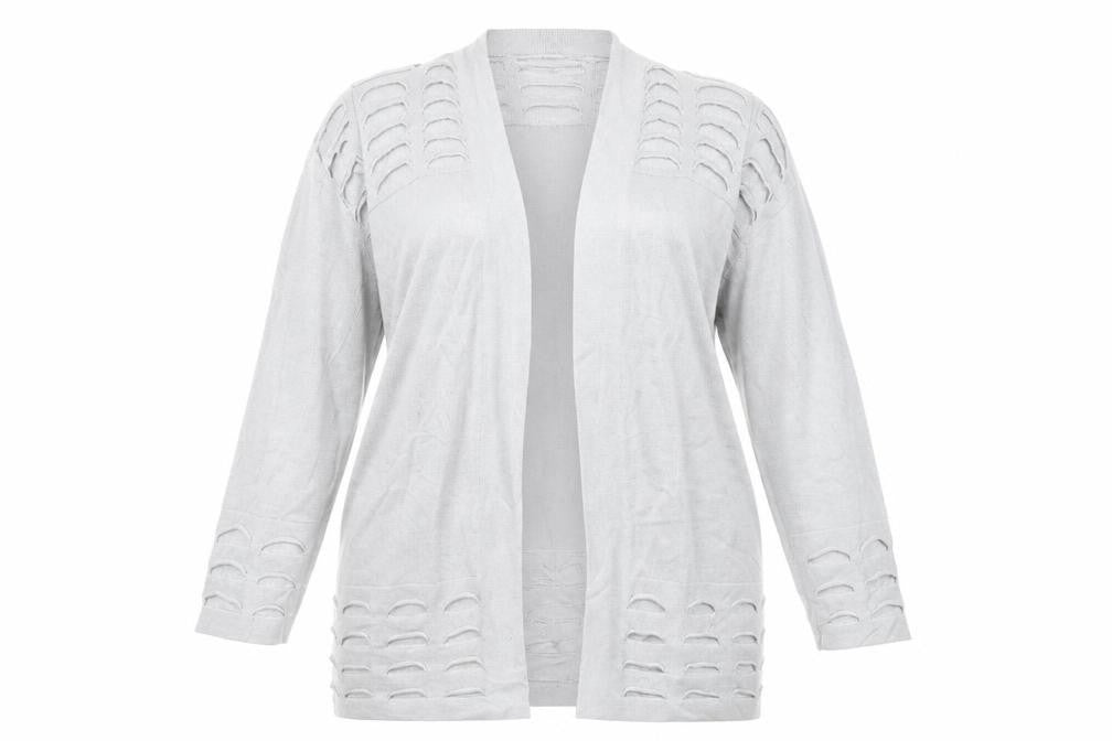 Front view of Marks & Spencer Women’s Grey, size UK 16, Open Knit Cardigan