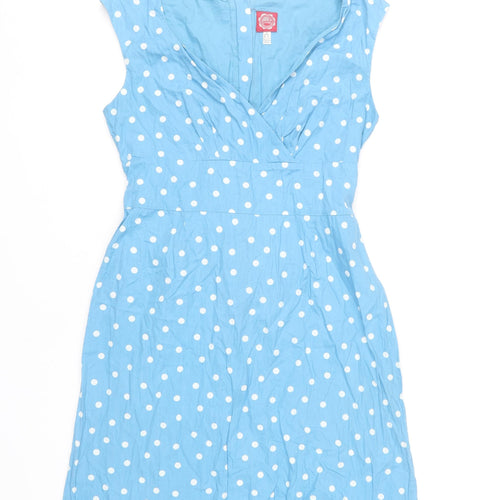 Joules Women’s Blue Polka Dot Cotton A-Line Sleeveless Dress Size 12
