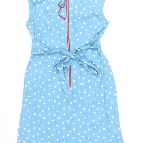 Joules Women’s Blue Polka Dot Cotton A-Line Sleeveless Dress Size 12