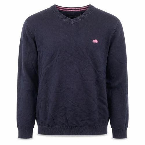 Raging Bull Men's Blue Cotton Cashmere V-Neck Jumper M