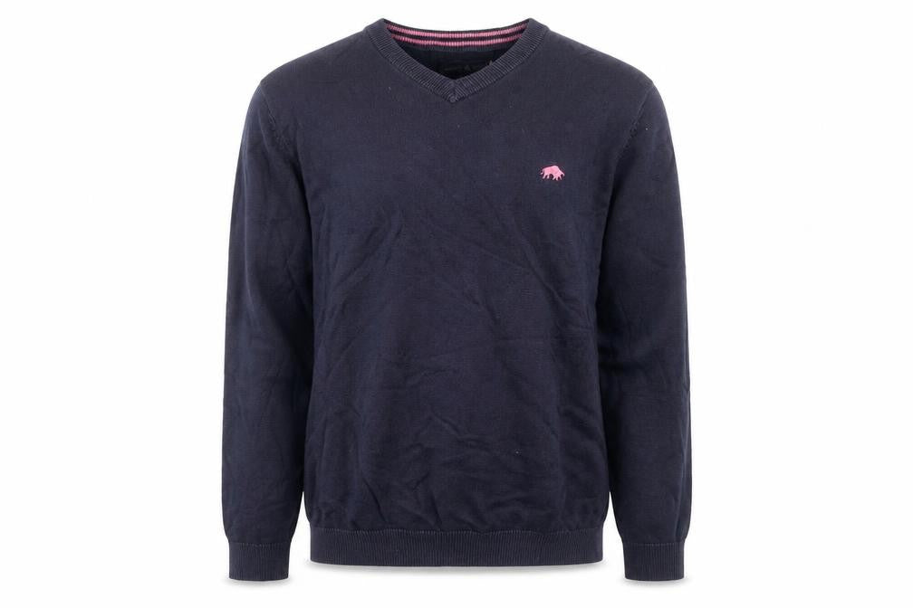 Raging Bull Men's Blue Cotton Cashmere V-Neck Jumper M