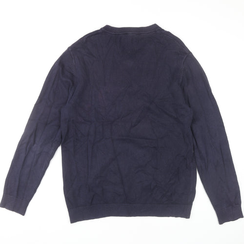 Raging Bull Men's Blue Cotton Cashmere V-Neck Jumper M