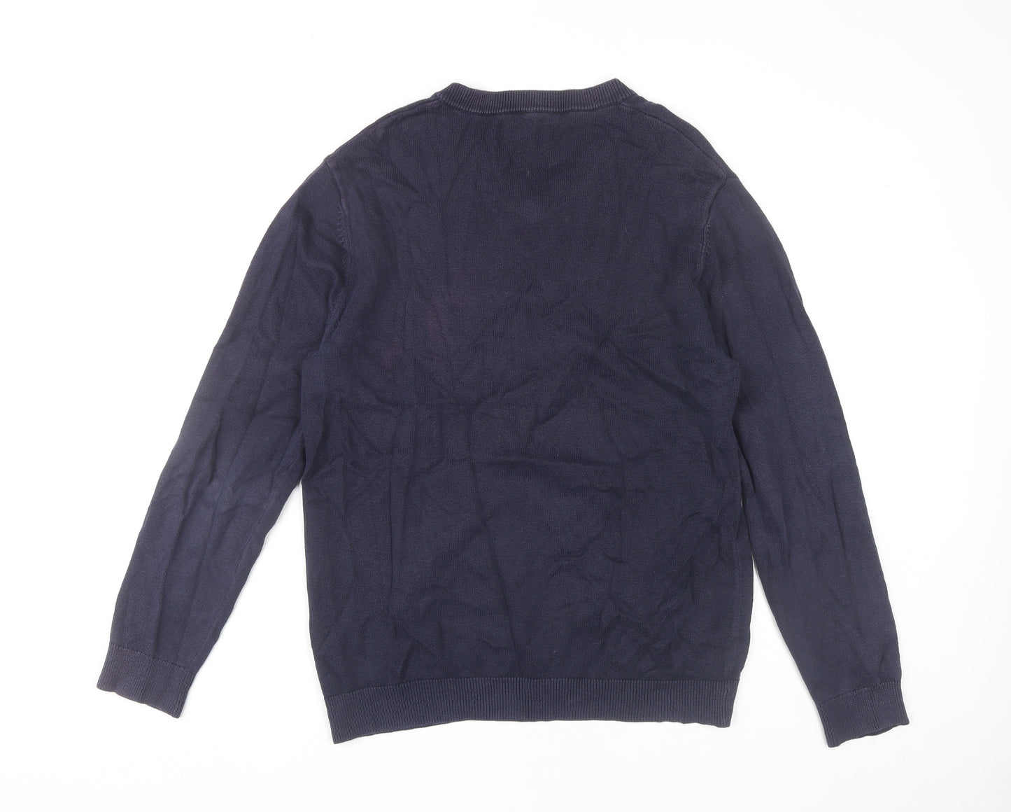 Raging Bull Men's Blue Cotton Cashmere V-Neck Jumper M