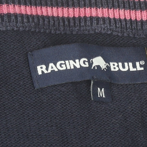 Raging Bull Men's Blue Cotton Cashmere V-Neck Jumper M