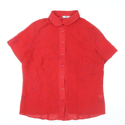 Joanna Hope Women’s Red Embroidered Button-Up Blouse Size 18