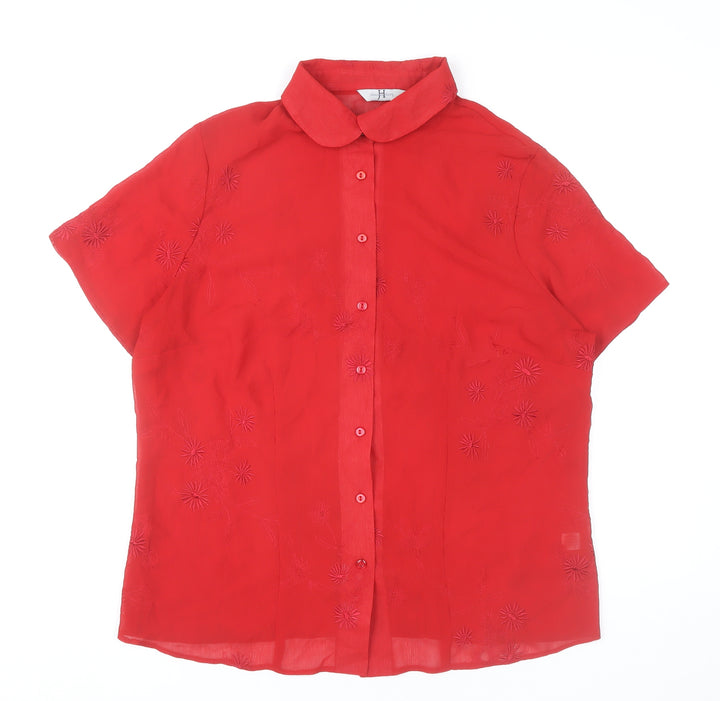 Joanna Hope Women’s Red Embroidered Button-Up Blouse Size 18