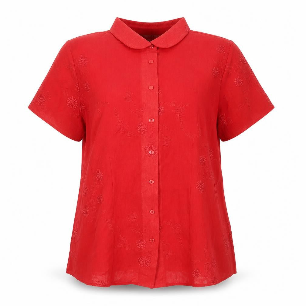Joanna Hope Women’s Red Embroidered Button-Up Blouse Size 18