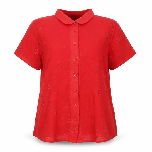 Front view of Joanna Hope Women’s Red Embroidered Button-Up Blouse, size UK 18