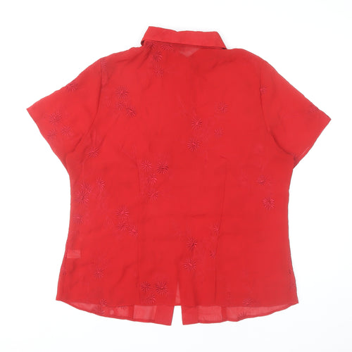 Joanna Hope Women’s Red Embroidered Button-Up Blouse Size 18
