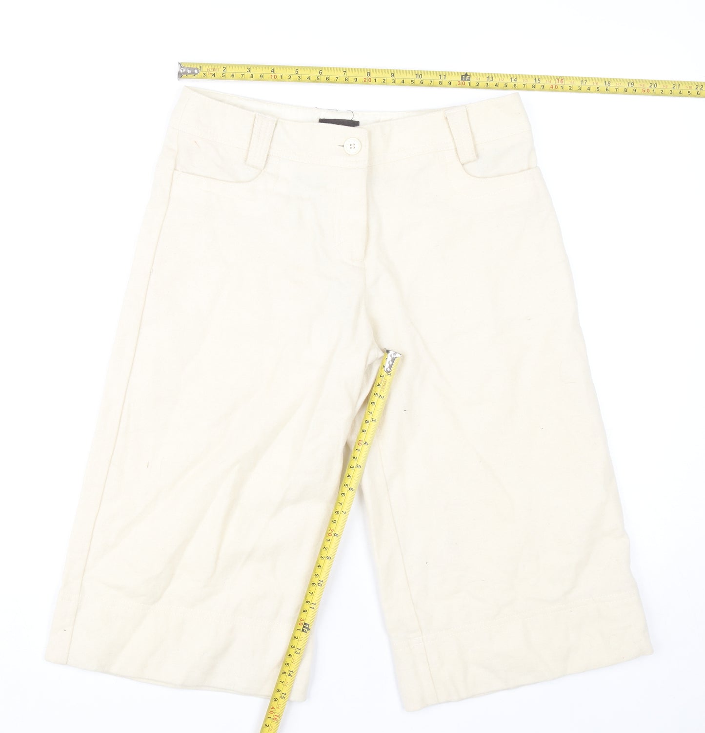 River Island Women’s Beige Wool Blend Cropped Wide-Leg Trousers Size 8