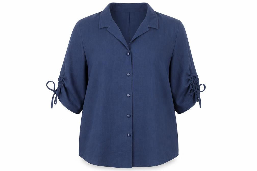 Front view of Jacques Vert women’s blue blouse uk 20 button up 3/4 sleeve