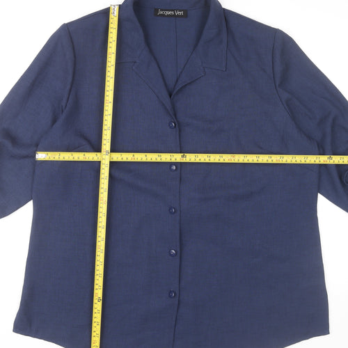 Jacques Vert Womens Blue Blouse UK 20 Button Up 3/4 Sleeve