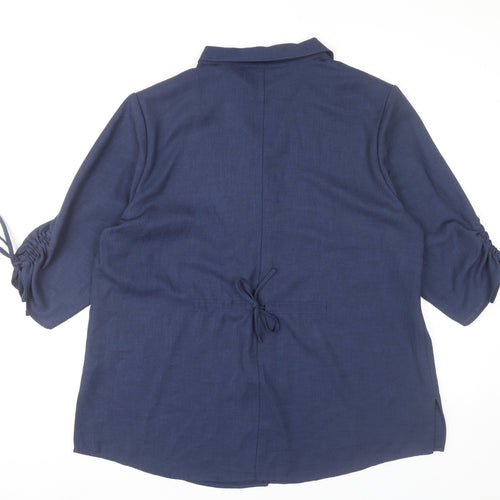 Jacques Vert Womens Blue Blouse UK 20 Button Up 3/4 Sleeve