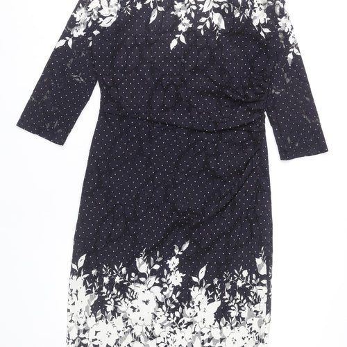 Phase Eight Women’s Black Floral Polka Dot Knee Length Sheath Dress Size 12