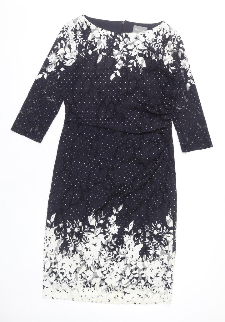 Phase Eight Women’s Black Floral Polka Dot Knee Length Sheath Dress Size 12
