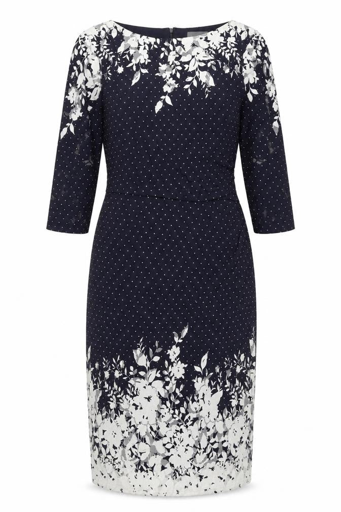 Phase Eight Women’s Black Floral Polka Dot Knee Length Sheath Dress Size 12