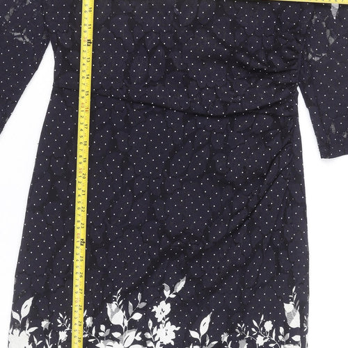 Phase Eight Women’s Black Floral Polka Dot Knee Length Sheath Dress Size 12