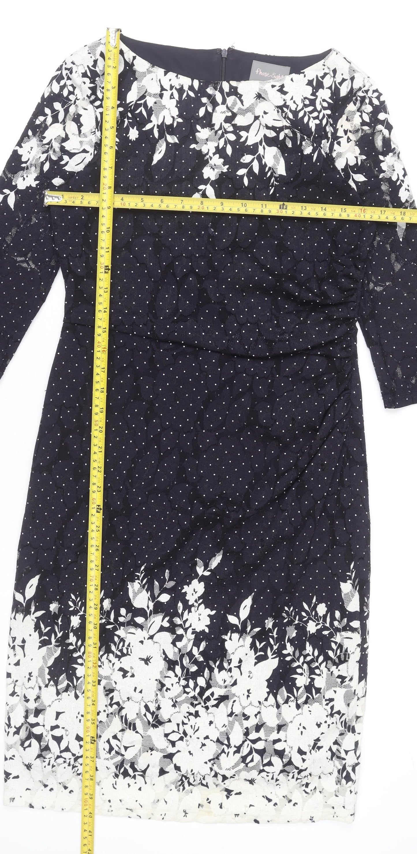 Phase Eight Women’s Black Floral Polka Dot Knee Length Sheath Dress Size 12