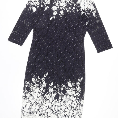 Phase Eight Women’s Black Floral Polka Dot Knee Length Sheath Dress Size 12